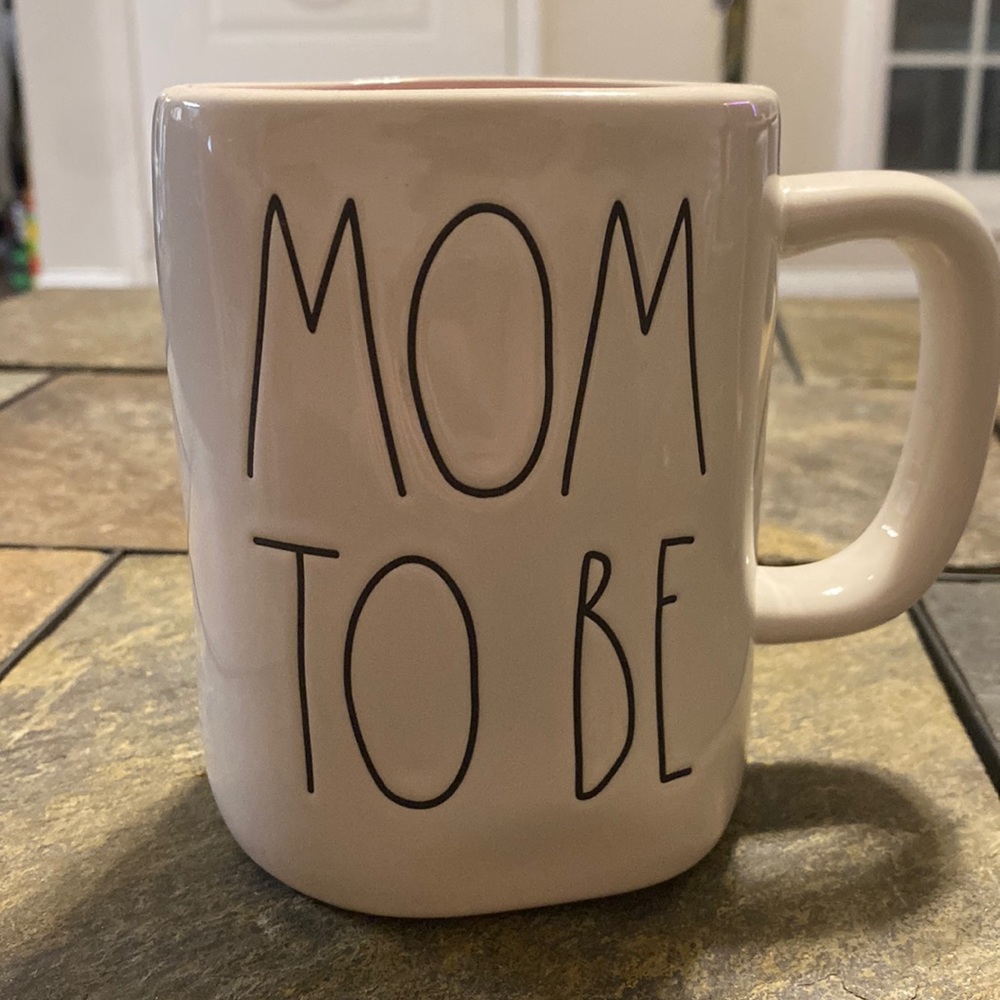 Rae Dunn Mom to be mug. Pink inside